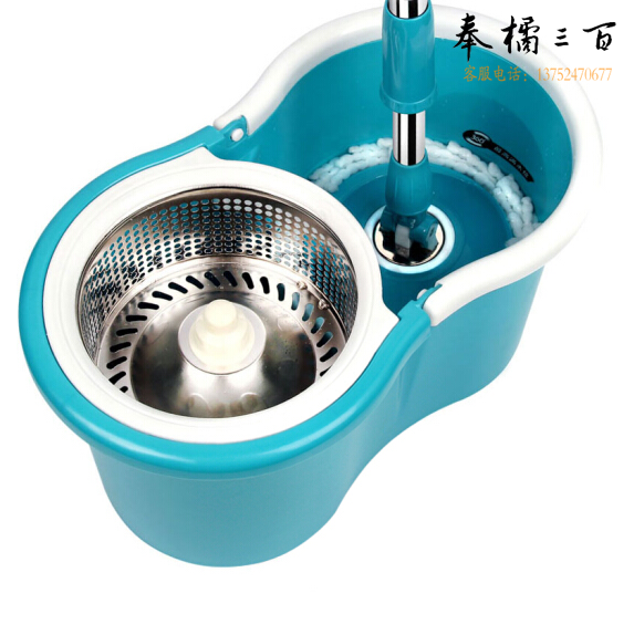 蓝色双驱动旋转不锈钢拖把桶