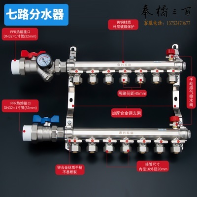 双球阀分水器Ⅱ型  7路  PE-RT采暖管件   货号：JC