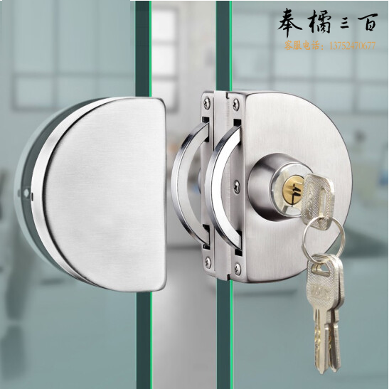 玻璃门锁 推拉玻璃锁 双门免开孔  适用于双边玻璃门，外面钥匙开启内面无