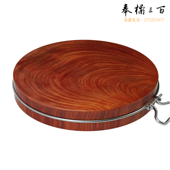 正宗红铁木砧板  菜墩圆形刀板 红铁木钢圈款 46*5cm  货号：JC