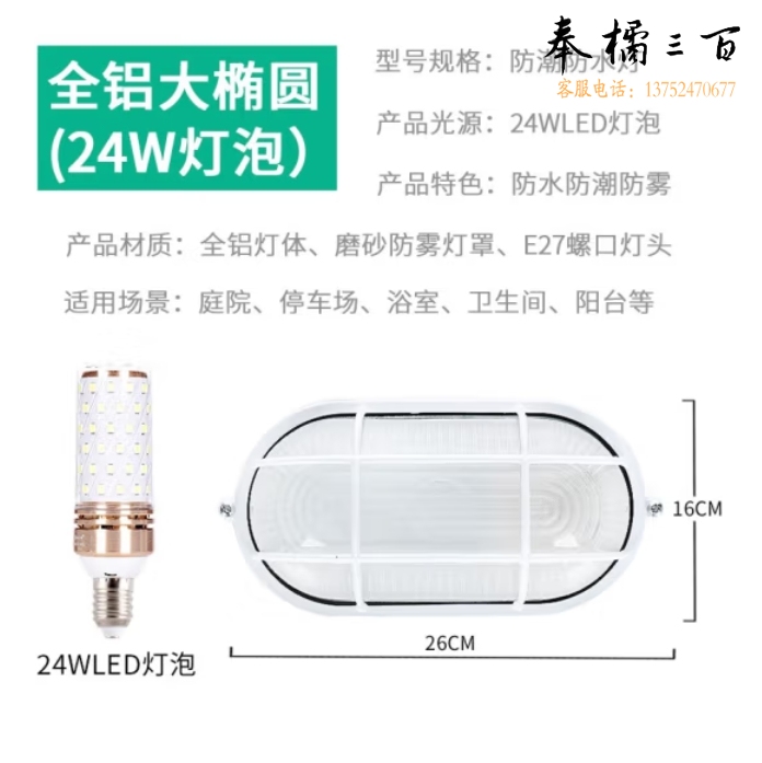 防潮灯 LED防爆灯 防水防爆灯 全铝大椭圆+24w led灯泡