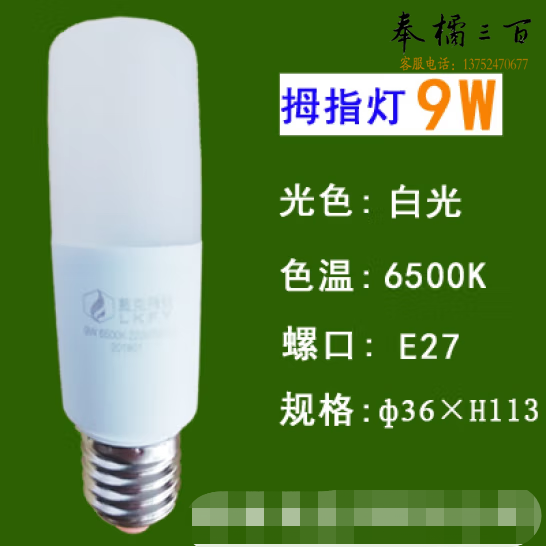 蓝克飞亚 9W 白光 节能灯泡LED拇指灯螺口球泡 适用筒灯壁灯台灯光源