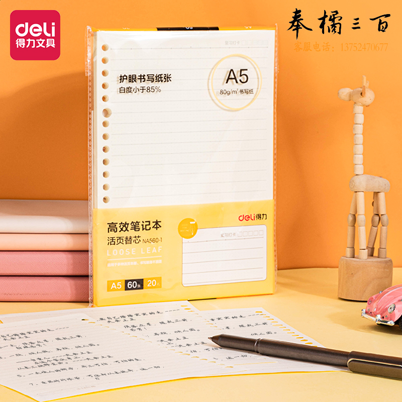 得力 A5活页本替芯60页 20孔(高效笔记)NA560-1