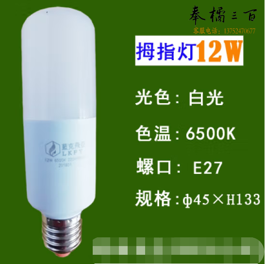 蓝克飞亚 12W 白光 节能灯泡LED拇指灯螺口球泡 适用筒灯壁灯台灯庭院灯光源