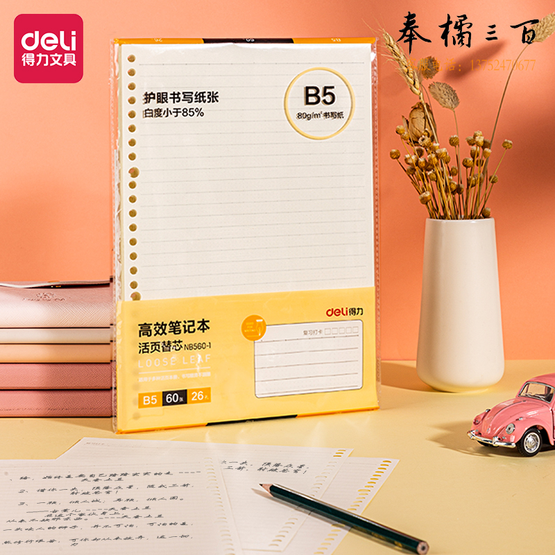 得力B5 活页本内芯 替芯60张 26孔 (高效笔记)  NB560-1