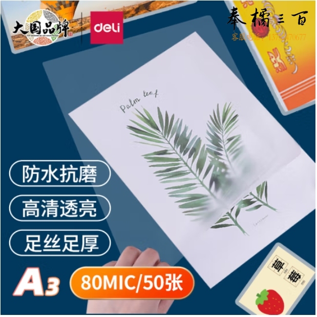 得力 A3塑封膜303*426mm 文件保护膜 50张 3896