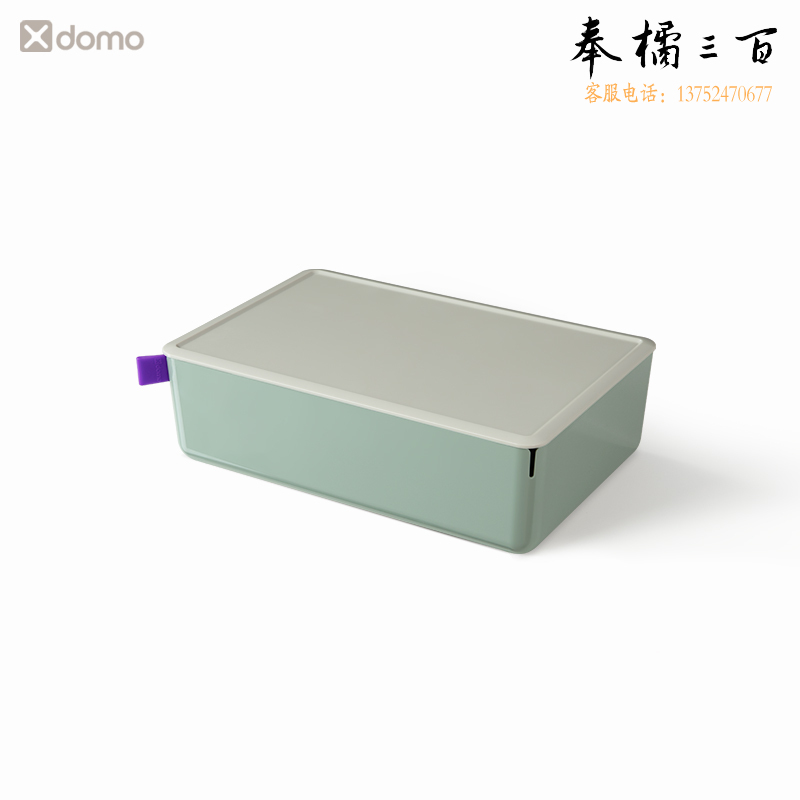 得力 桌面收纳框办公杂物收纳盒 绿色带盖中号 XDM12