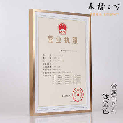 铝合金A3三证合一营业执照相框挂墙,工商税务画框,证书框 A3  挂式