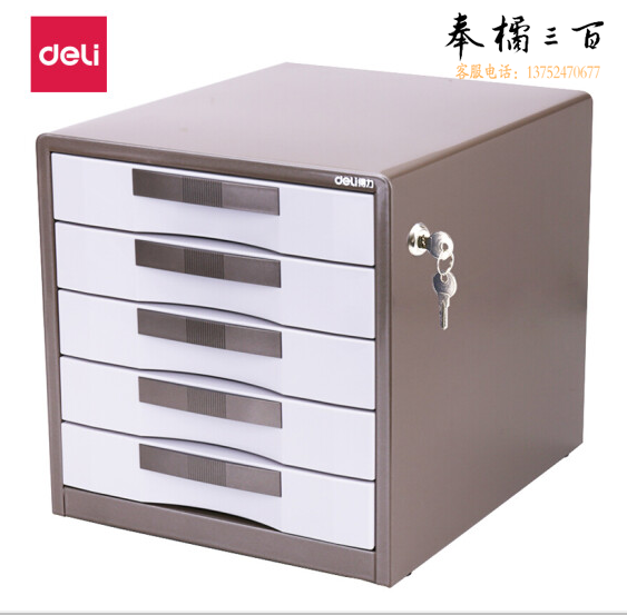 得力 9702 五层桌面文件收纳  350ｘ300ｘ308m 金属(闪银棕)