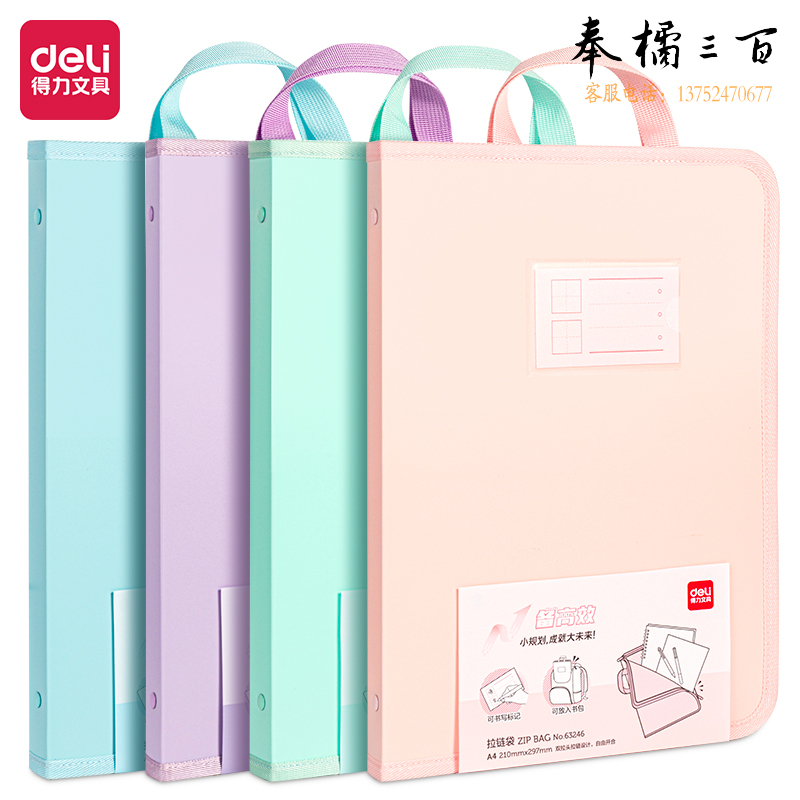 得力63246 A4备考拉链袋(混)(个)