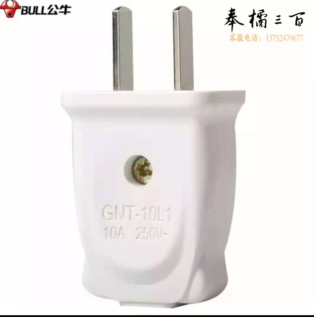 公牛(BULL)开关插座面板插头二脚插头 10a插头 2脚电源插头插座无线自行接线 GNT-10L1 二脚10A插头