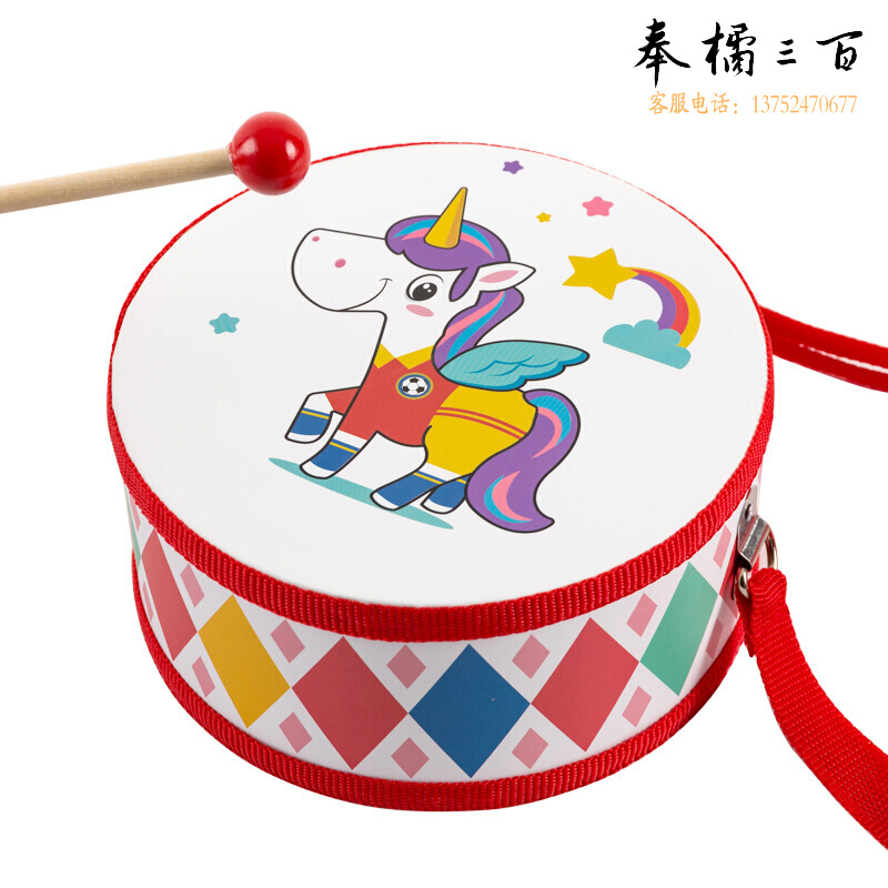 福孩儿木制双面敲敲鼓 音乐启蒙幼儿童益智玩具男孩女孩击打乐器手拍腰鼓小军鼓3-4-6周岁幼儿园宝宝生日礼物