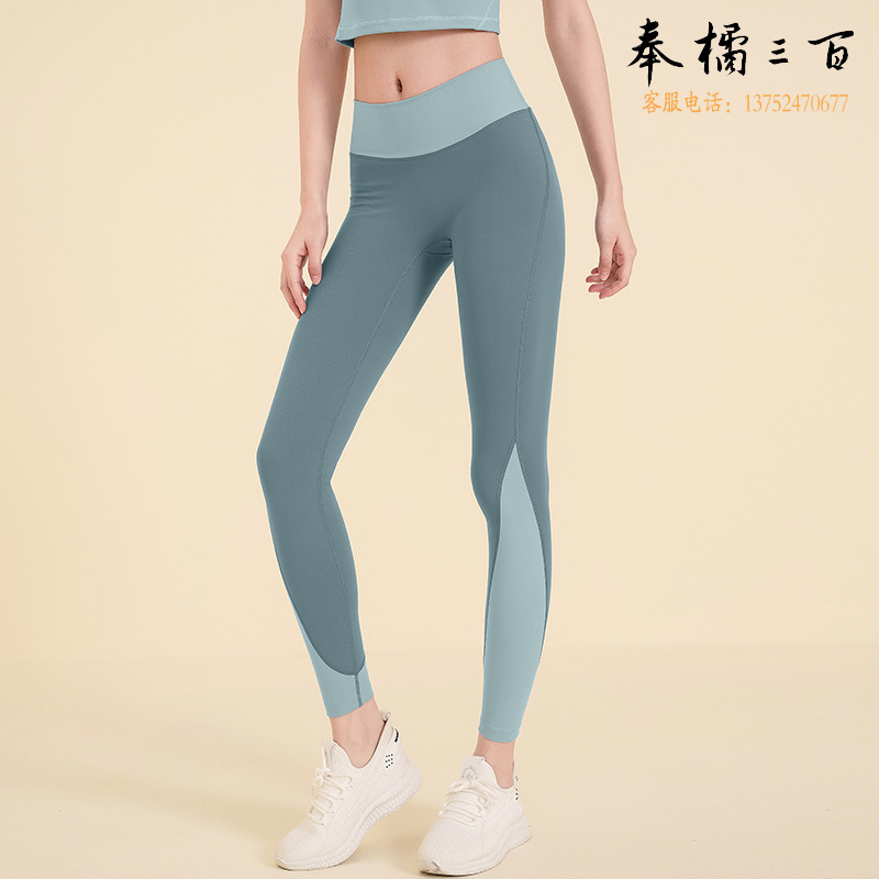 范迪慕（FANDIMU）瑜伽裤女运动紧身裤高腰提臀收腹弹力健身跑步体操瑜伽服 雾蓝-XL