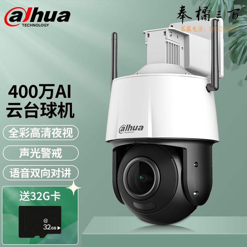 大华dahua400万摄像头 网络高清无线旋转云台球机摄像头 全彩夜视 360°家用监控 400万全彩夜视+无内存卡
