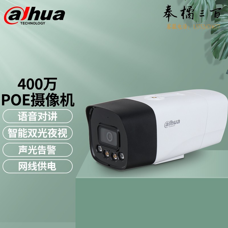 dahua大华监控摄像头室外poe供电网络监控器摄像机户外高清夜视枪机摄像头商用 P40A2-PV（400万全彩对讲警戒版） 3.6MM+支架