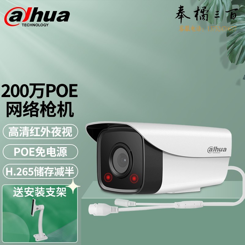 dahua大华监控摄像头室外poe供电网络监控器摄像机户外高清夜视枪机摄像头商用 DH-P20A1（200万双灯红外版） 3.6MM+支架