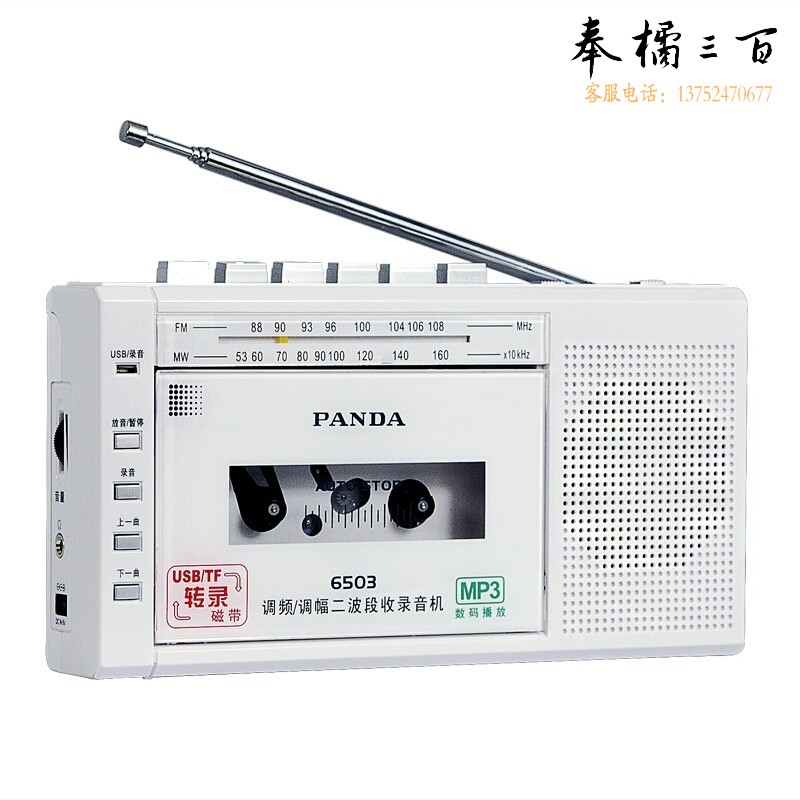 熊猫（PANDA）6503 录音机磁带便携式老人播放机U盘插卡小播放器卡带收录老年人收音家用英语学习 白色