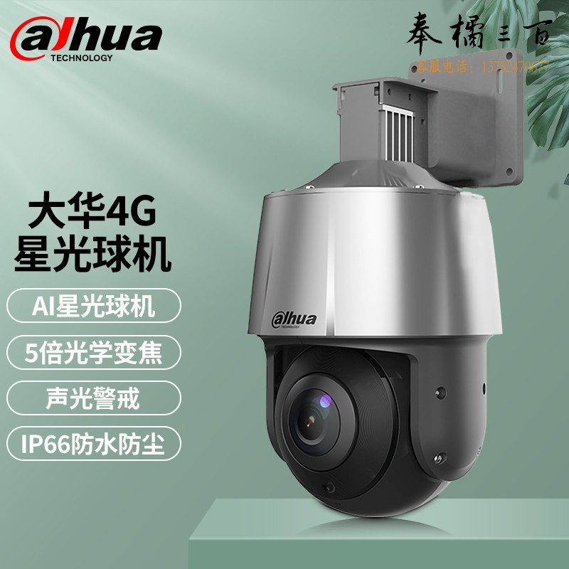 大华dahua4G光学变焦监控摄像头200万星光级高清夜视室外监控360度全景监控球机 大华4G球机+5倍光学变焦+语音对讲+64G内存卡