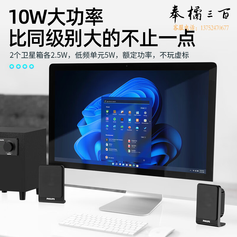 飞利浦（PHILIPS） SPA1301 2.1声道多媒体音箱 台式电脑音响有线桌面笔记本游戏家用低音炮