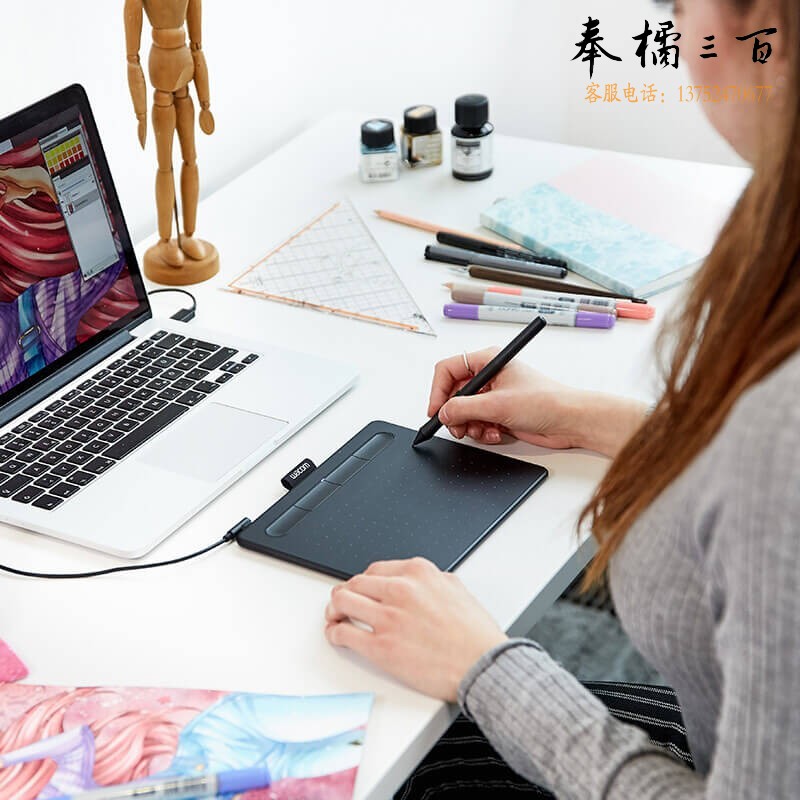 Wacom 和冠 影拓intuos数位板 手绘板 电脑网课手写板 电子绘画板 电脑绘图板 写字板 CTL-4100小号（字由版/标准随机放）