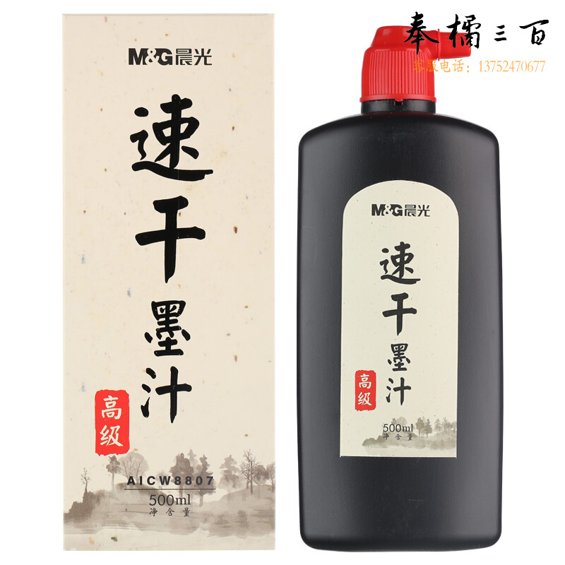 晨光（M&G）文具500ml高级速干墨汁 创作墨汁 文房四宝初学者书法绘画毛笔墨水 2瓶装AICW8807