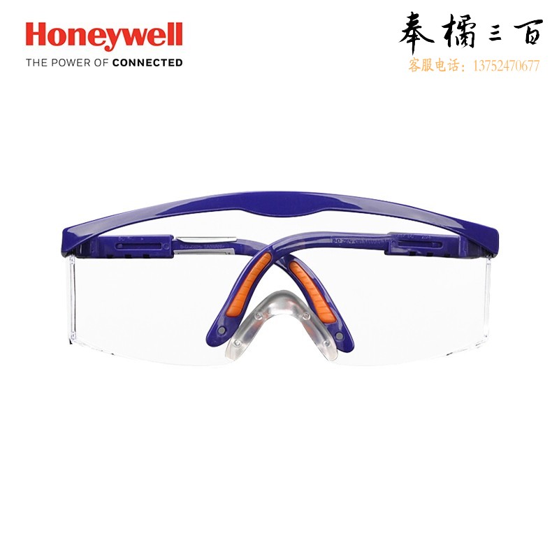 霍尼韦尔（Honeywell）护目镜 1副 防护眼镜防尘防风透明蓝框 100100