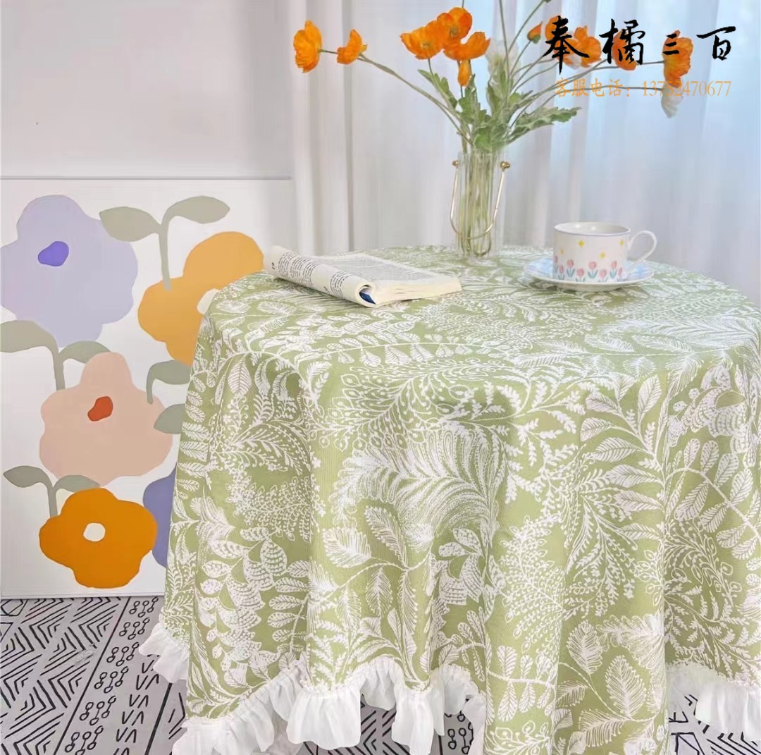 foojo桌布 田园格子棉麻桌布布艺茶几台布 圆桌盖布长方形布艺新款 餐桌布艺