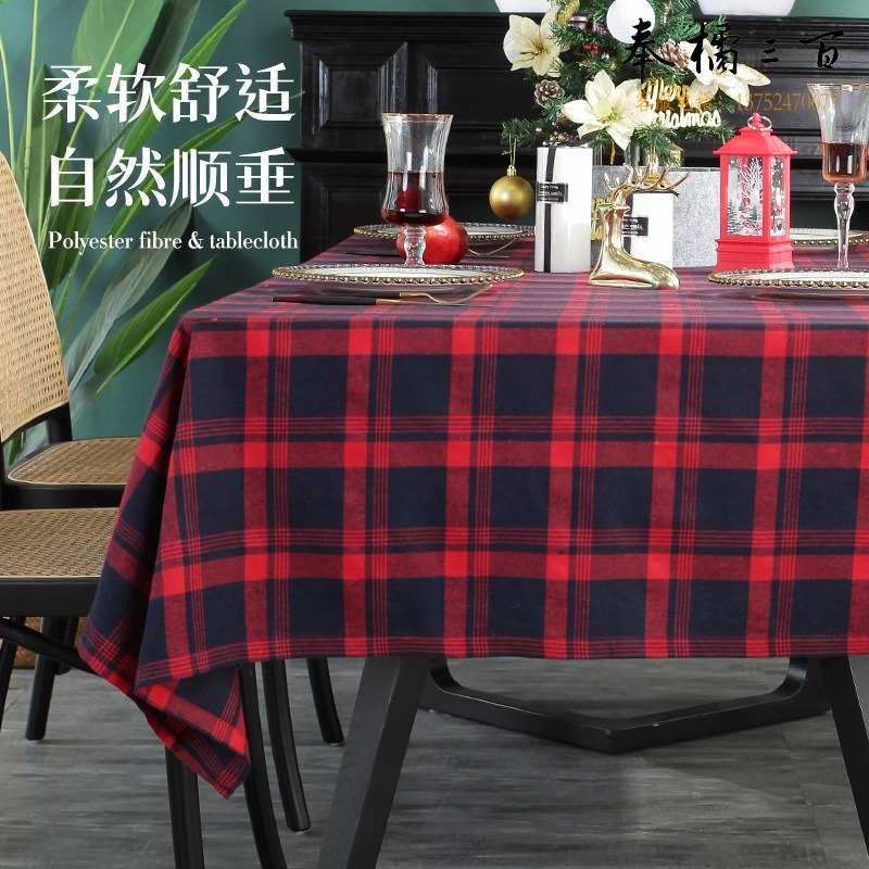 圣诞风色织格子餐桌布 长方形台布茶几巾