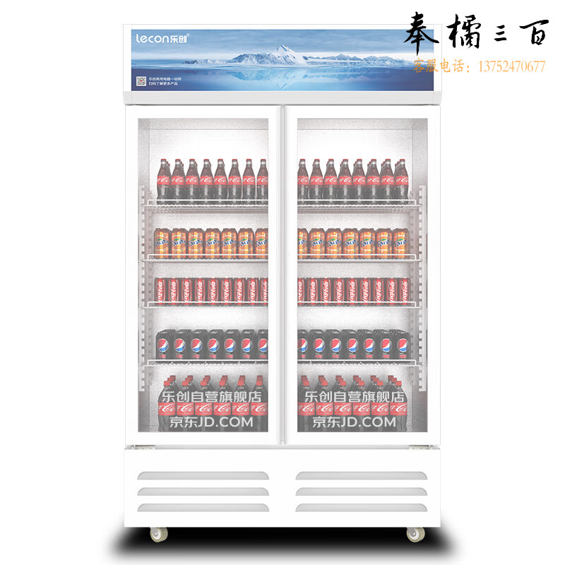 乐创(lecon)双门展示柜冷藏饮料柜商用保鲜柜超市便利店立式冰柜士多冰箱风冷LC-ZSG