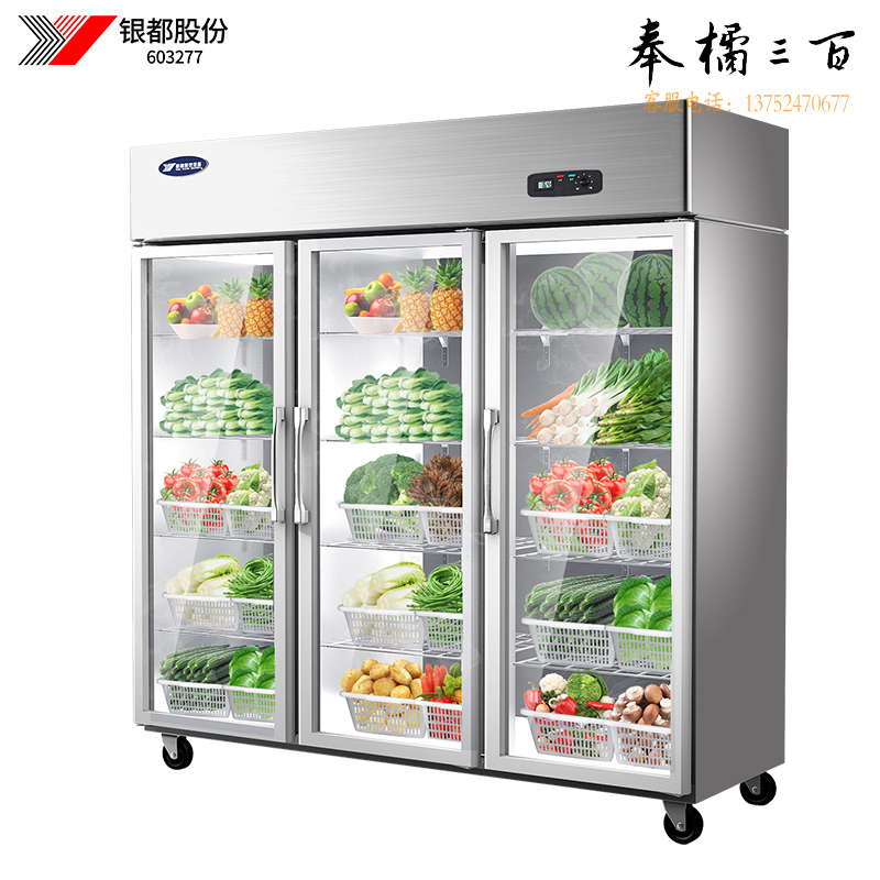 银都餐饮设备 BCL0630S 商用三门保鲜冷藏展示柜