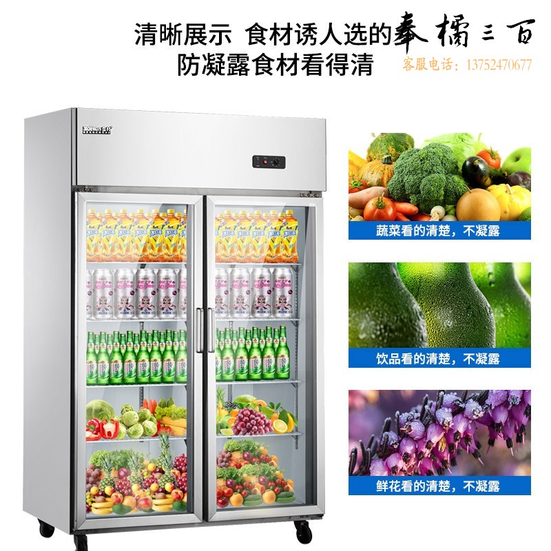 雪村 CFR-40B2 双开门冰箱商用 冷藏展示柜 保鲜冷柜 透明玻璃