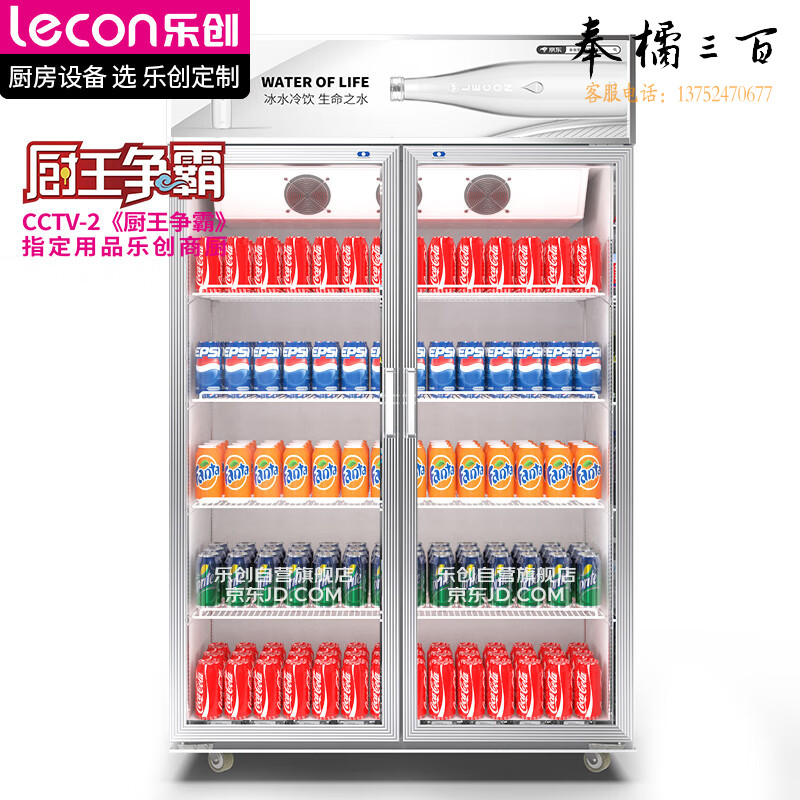 乐创(lecon)双开门展示柜冷藏保鲜柜商用啤酒柜水果饮料超市便利店风冷 LC-ZSG02