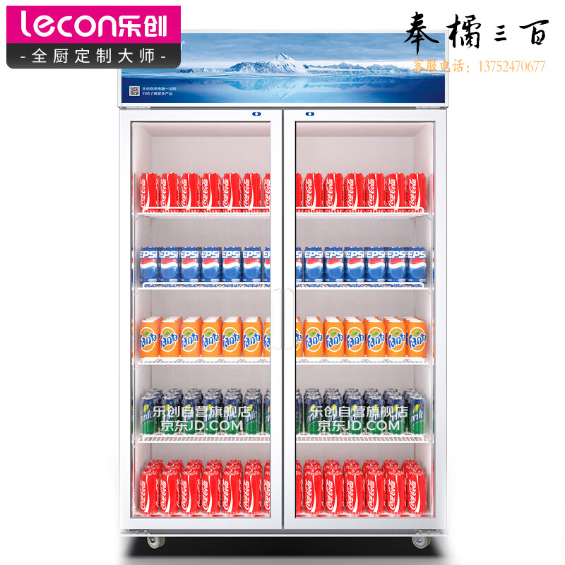 乐创（lecon）展示柜冷藏柜双开门保鲜柜便利店饮料冰箱商用超市冰柜啤酒柜直冷企业采购LC-ZSG02 800FZ B1
