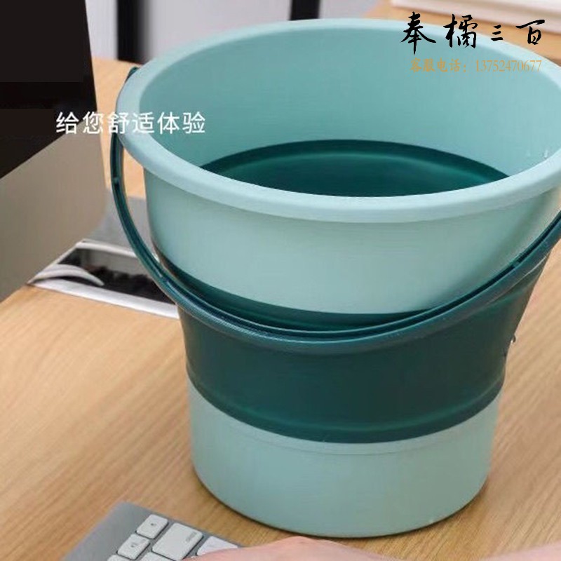 可折叠水桶车用车载洗车美术便携式户外钓鱼家用大容量储水桶加厚 可折叠水桶绿色小号 4.6L
