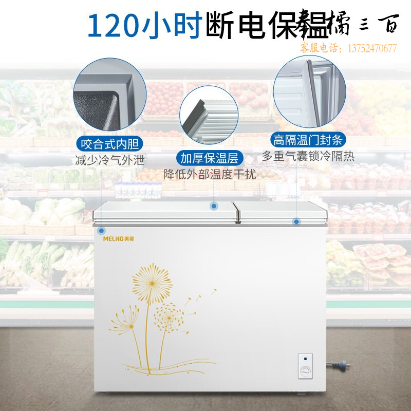美菱（MeiLing）冰柜220升冷柜双温双箱家用商用冷柜顶开门双温卧式一级能效冷藏冷冻小冰柜断电保护 BCD-220DT 每天耗电0.48度