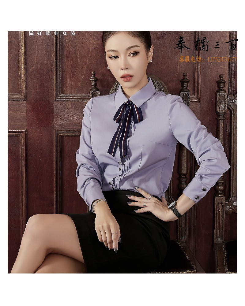 LY 涟影春款职业装灰色衬衫套装裙时尚气质空姐制服女酒店前台工作服