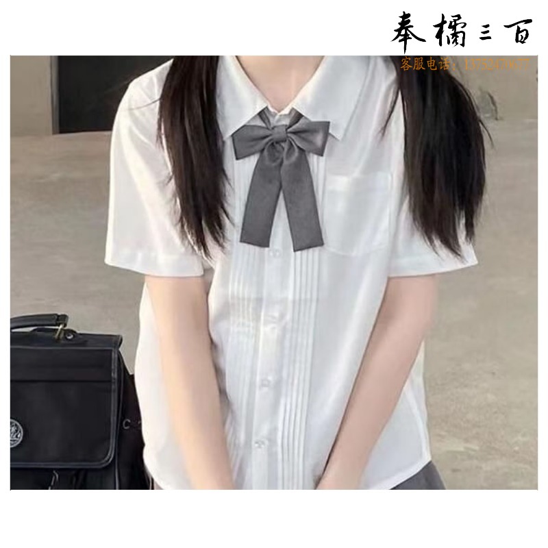 舞之美 白色短袖衬衣学院风毕业班服JK制服衬衫女夏季基础款校供 单衬衣无领结 S