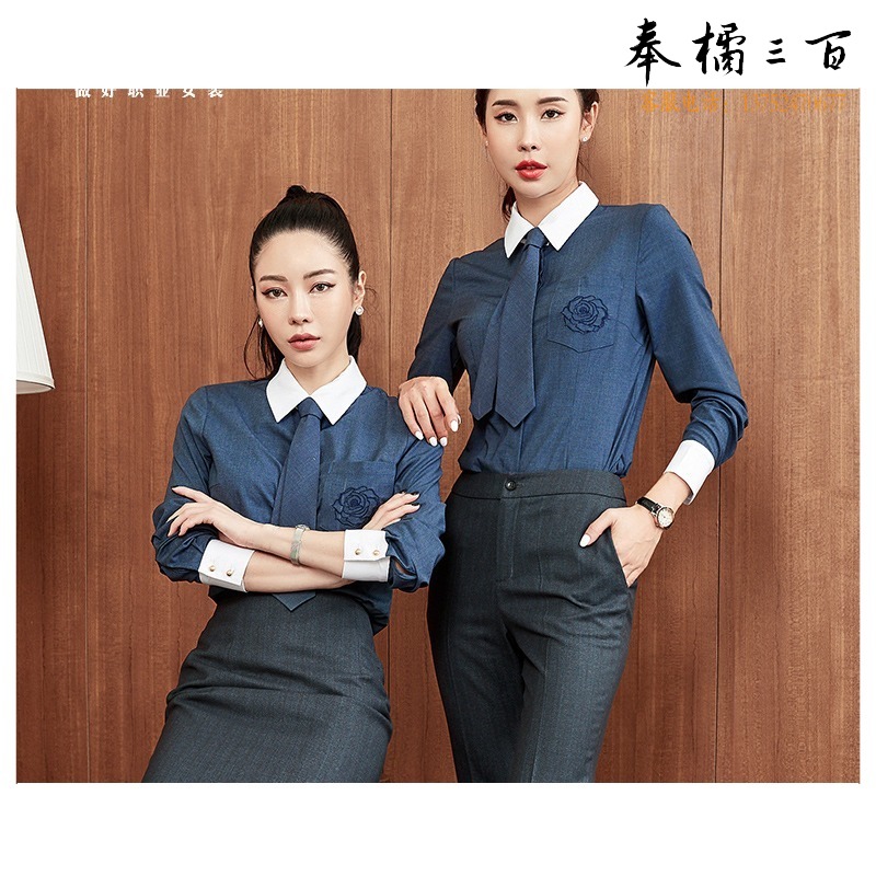 LY 涟影秋季灰色职业装ol衬衫套装女时尚气质空姐制服酒店前台工作服