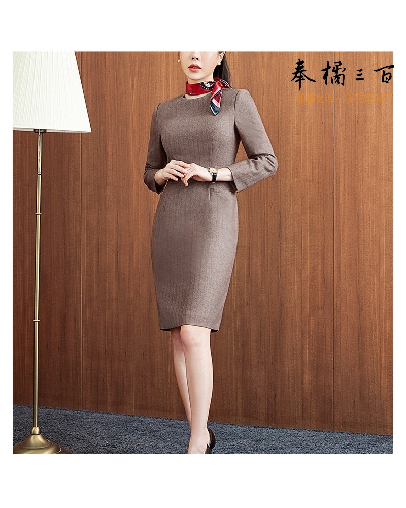 LY 涟影秋冬高端厚款职业连衣裙女气质空姐制服前台售楼部工作服