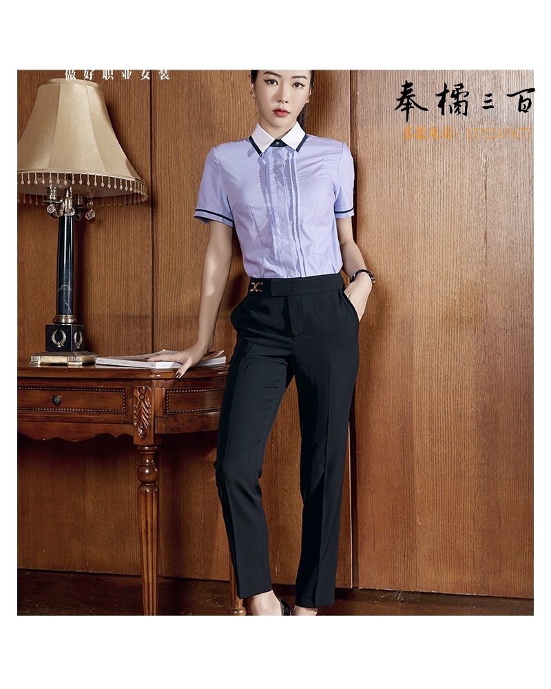 LY 夏季短袖空姐制服衬衫女正装面试酒店前台接待职业套装工作服