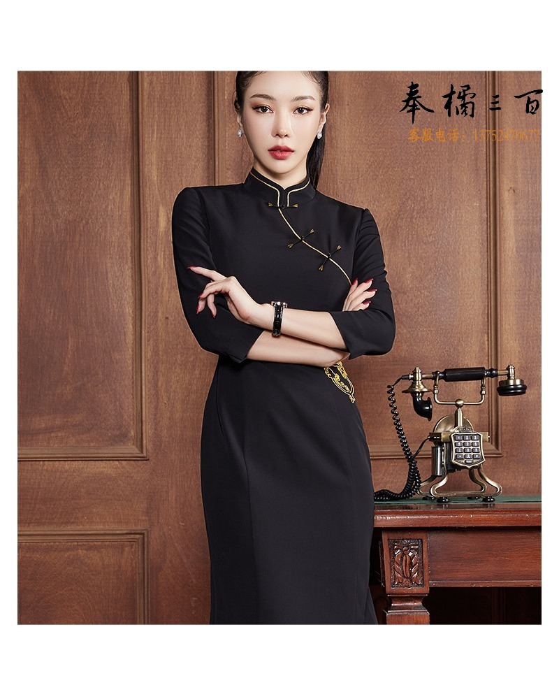 LY 高端职业装连衣裙中式旗袍正装女酒店工装售楼部制服茶艺工作服夏