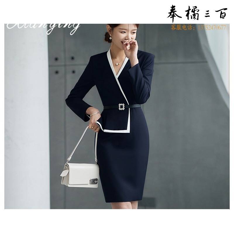 XY 职业连衣裙女新款高端时尚气质空姐修身制服套装裙医美珠宝工作服