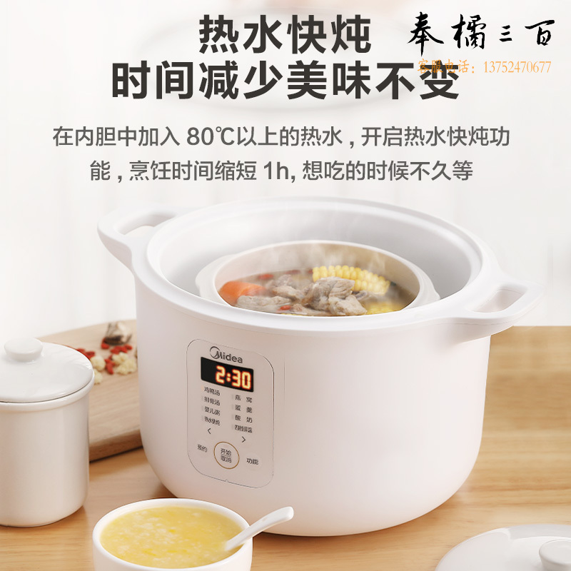 美的（Midea）电炖盅 电炖锅 隔水炖盅 陶瓷燕窝煮粥神器煲汤锅炖汤锅可智能预约1.6L白瓷3胆 DZ16E102