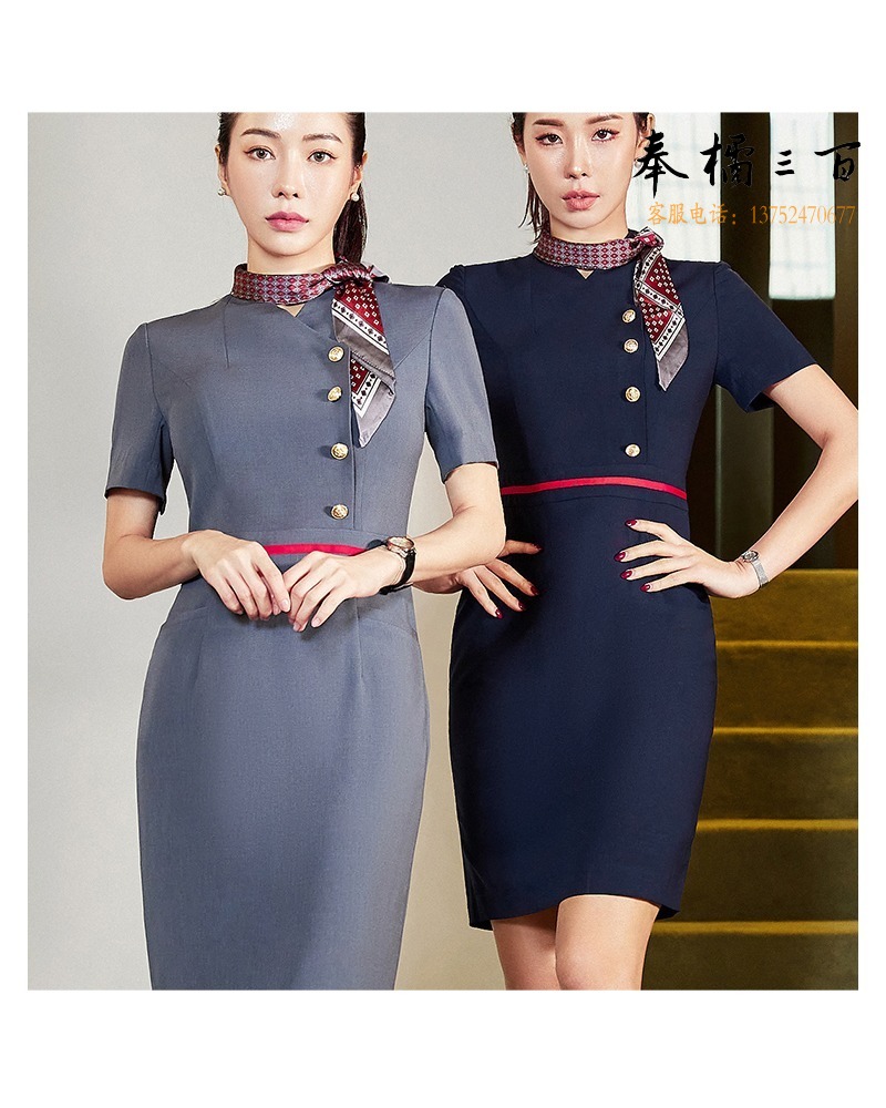 LY 涟影夏季高端职业装连衣裙女ol气质空姐制服前台售楼部工作服工装