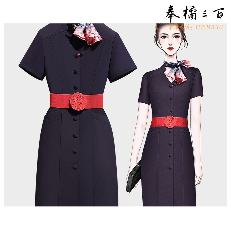 MGSJ 职业连衣裙女夏气质女神范工装东航空姐制服工作服