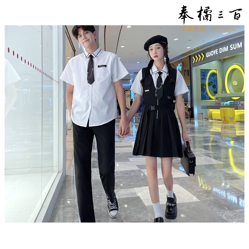 X 班服高中生套装夏季毕业jk制服情侣装初中学生学院风合唱演出服男 女套装 配领带 S