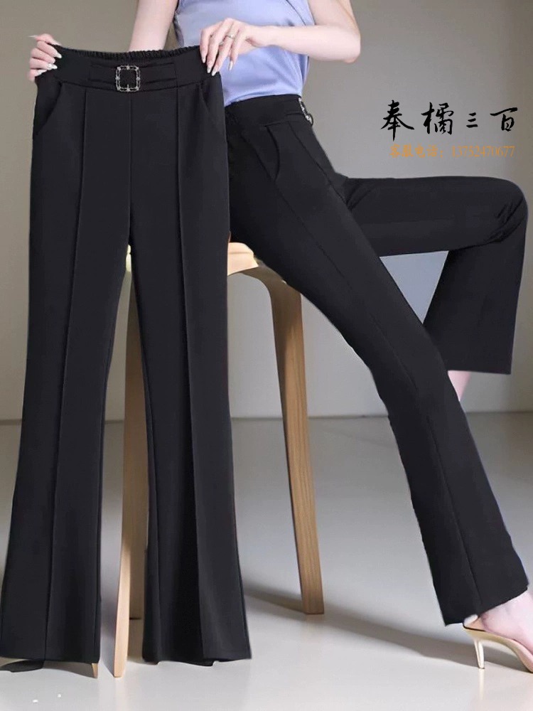 小个子妈妈洋气九分西装裤中老年女装微喇叭垂感弹力休闲直筒裤子