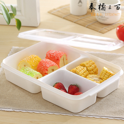 三格饭盒微波炉便当盒子 塑料密封盒大容量保鲜盒 HXE-133   20个/箱
