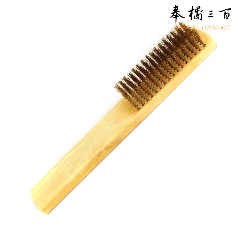  YG-T15mm   原木柄多用途铜丝刷   金属表面清洁刷  除漆除锈刷子   铜丝板刷