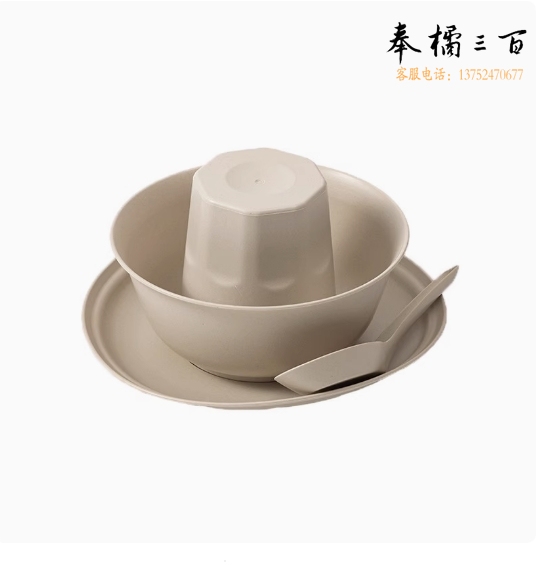 稻壳一次性餐具 原色260ml稻壳碗+碟+杯+竹筷   20套起订 货号：LJ